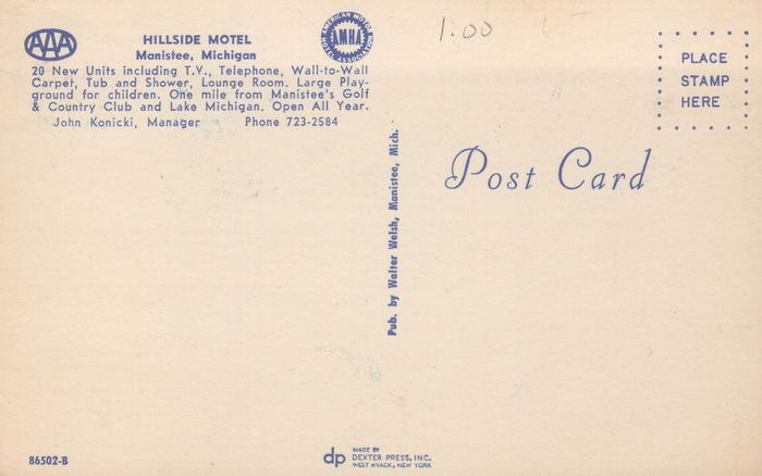 Hillside Motel - Old Postcard (newer photo)